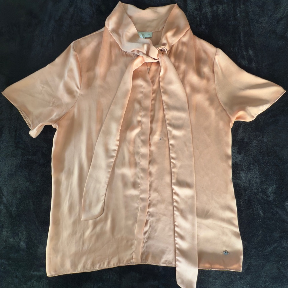 Dudalina Cetim Elegant Peach Blouse with Bow Tie